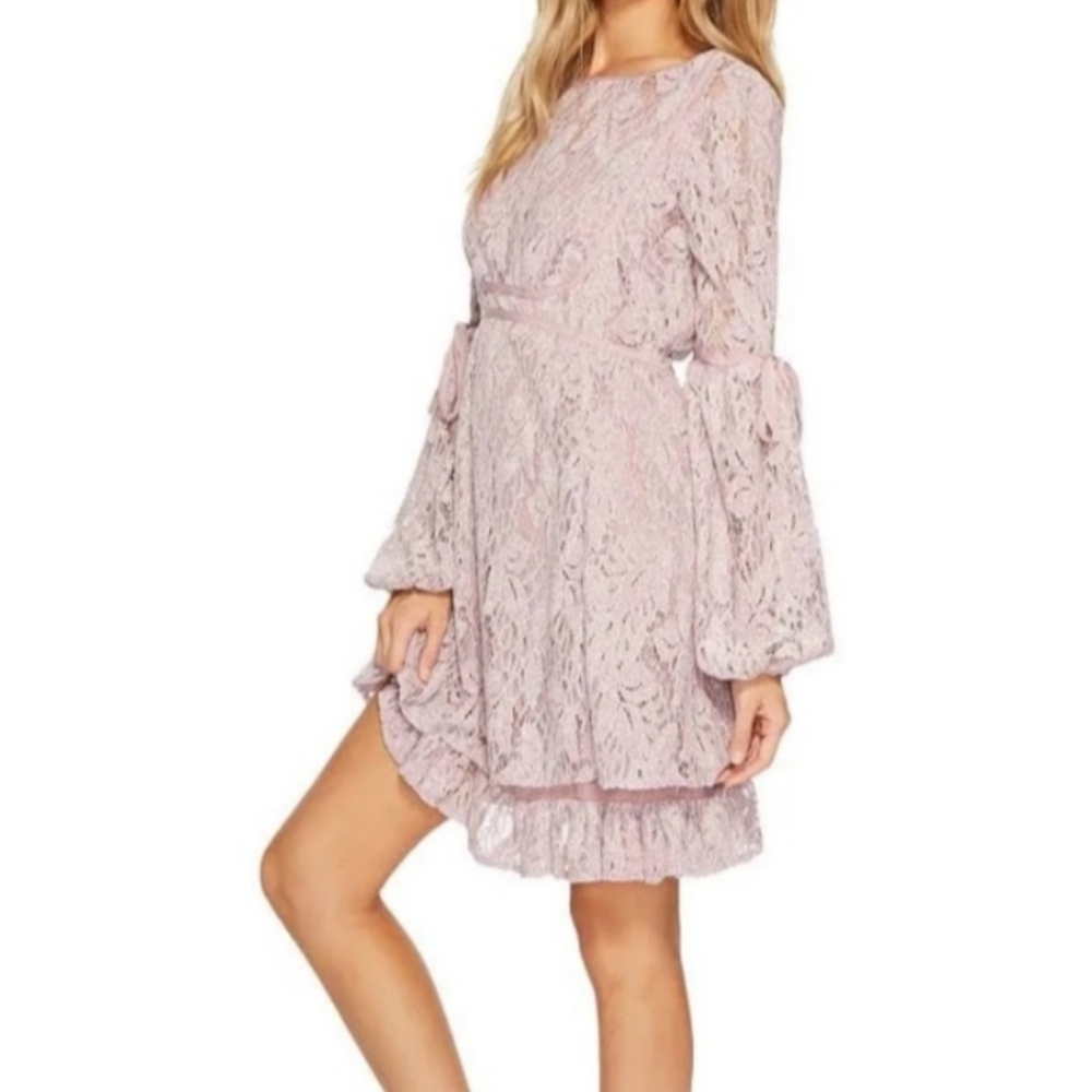 Free People Ruby Crochet Lace Mini Long Sleeve Dress in Soft Purple - Small - Picture 5 of 15